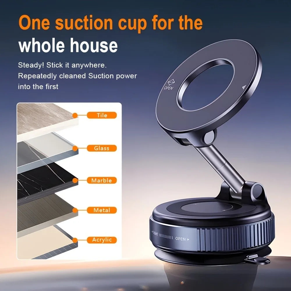 Magnetic Car Phone Holder with Suction Cup - 360° Rotatable & Foldable MagSafe Compatible Mount
