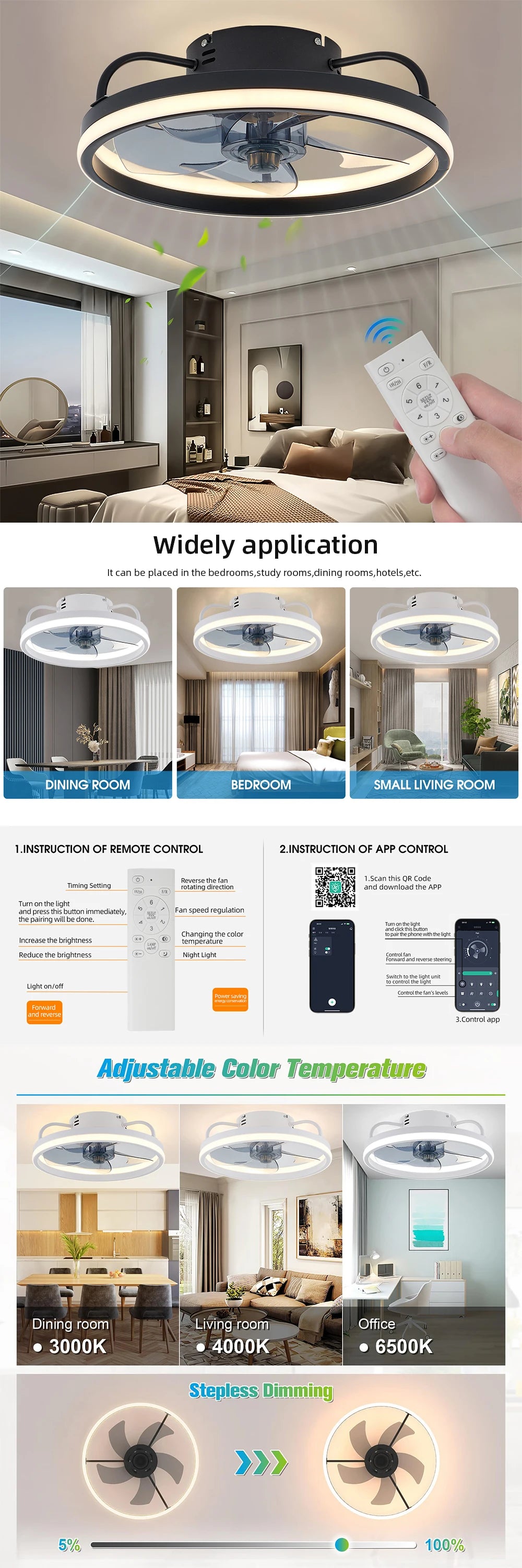 Ceiling Fans With Remote Control and Light LED Lamp Fan Smart Silent Ceiling Fans For Bedroom Living Room Decor Ceiling Lamp