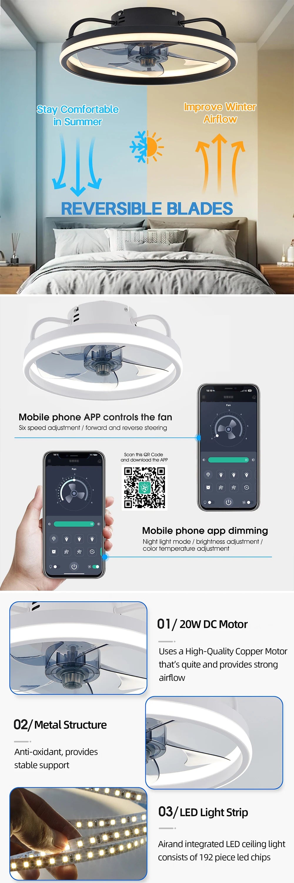 Ceiling Fans With Remote Control and Light LED Lamp Fan Smart Silent Ceiling Fans For Bedroom Living Room Decor Ceiling Lamp