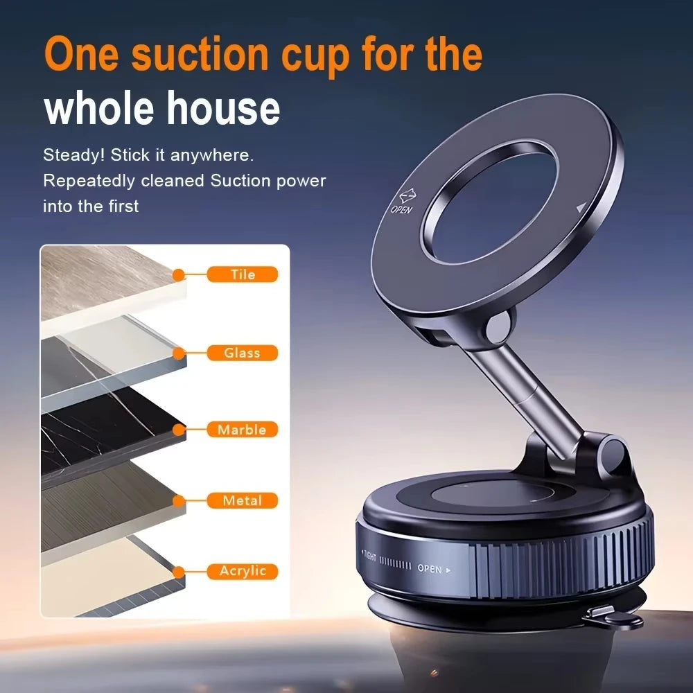 Magnetic Car Phone Holder with Suction Cup - 360° Rotatable & Foldable MagSafe Compatible Mount