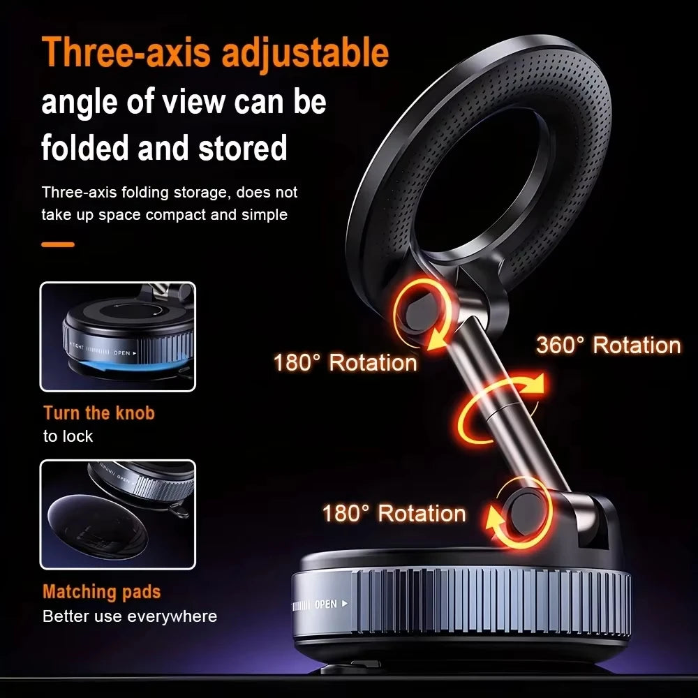 Magnetic Car Phone Holder with Suction Cup - 360° Rotatable & Foldable MagSafe Compatible Mount