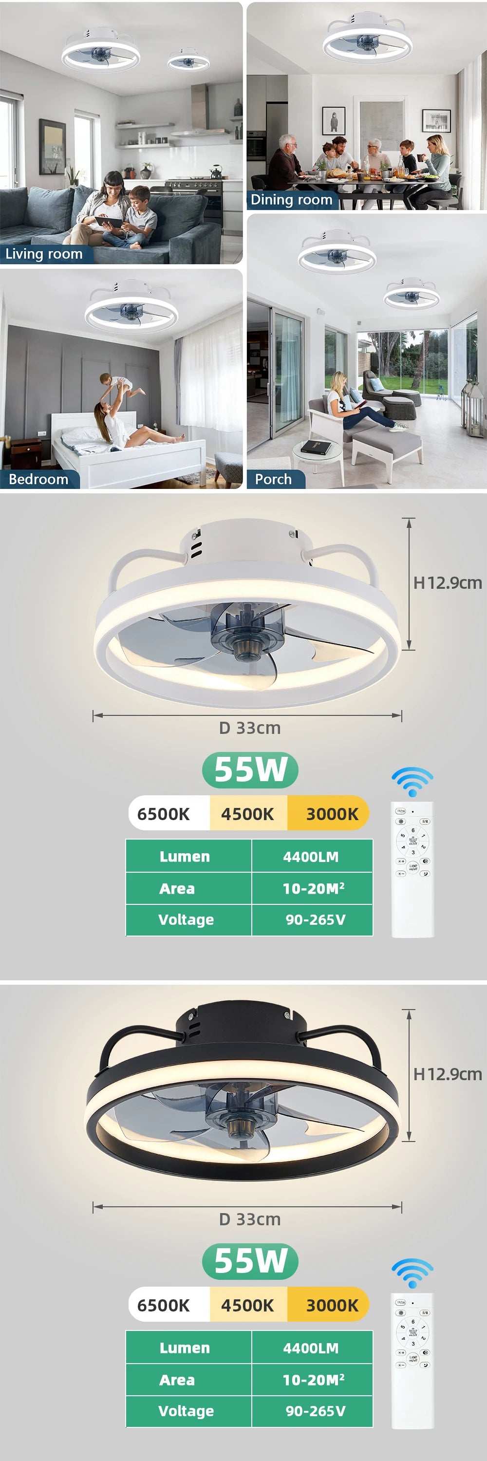 Ceiling Fans With Remote Control and Light LED Lamp Fan Smart Silent Ceiling Fans For Bedroom Living Room Decor Ceiling Lamp