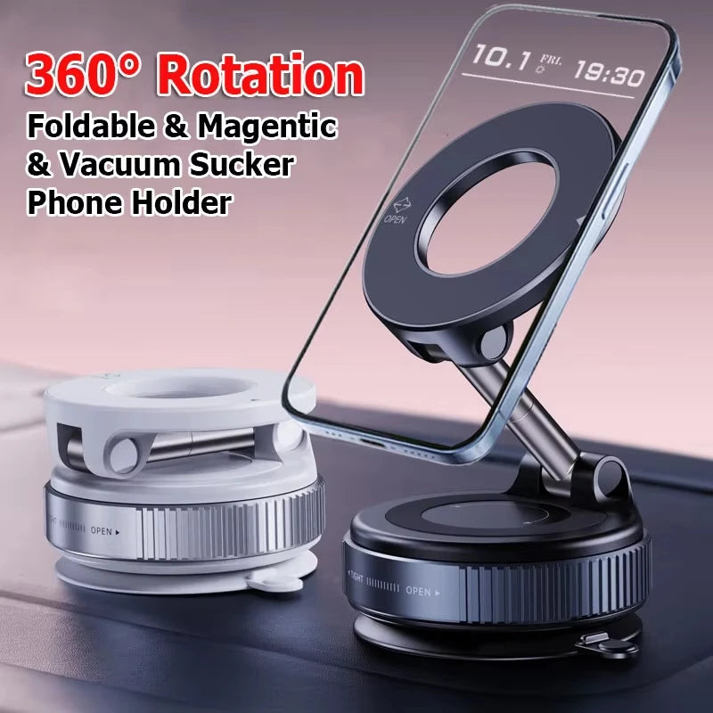 Magnetic Car Phone Holder with Suction Cup - 360° Rotatable & Foldable MagSafe Compatible Mount